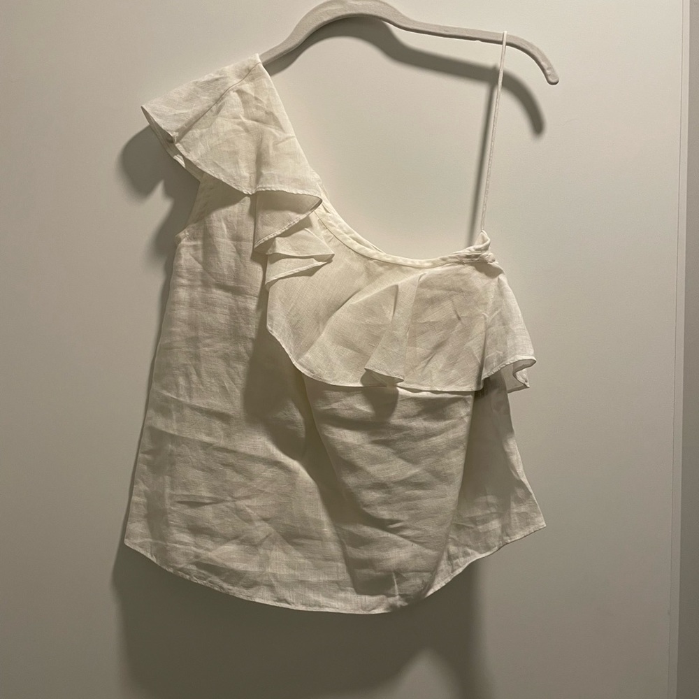 Isabel Marant Etoile white linen one shoulder ruffle top size 36